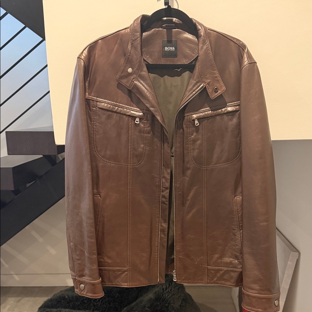 Boss Men's Tan Leather Jacket size L